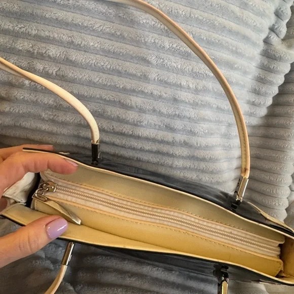 Y2K Beijo Black and Cream Patent Shoulder Tote with Gold Charm - Picture 10 of 12